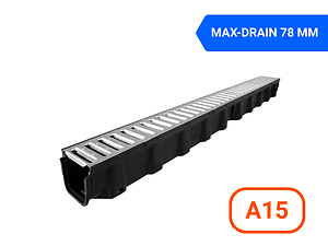 Дренажен канал с поцинкована решетка A15, 1000x114x78mm, MAX-DRAIN