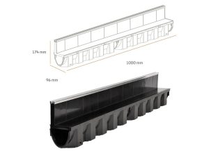 Канал MAX-DRAIN SLIM Slot RG, 1000x96x174mm, B125, с пластмасова решетка и алуминиев слот