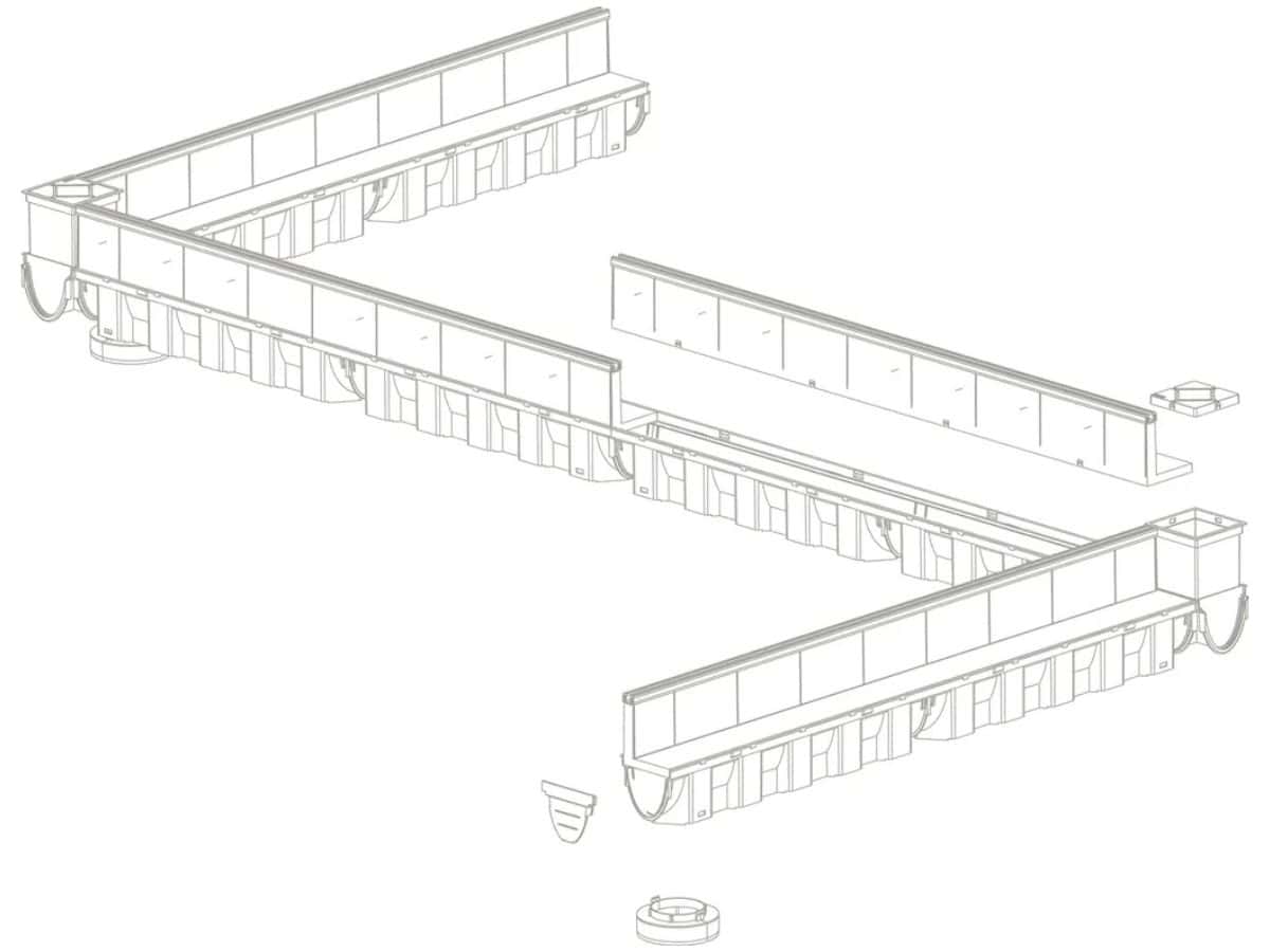 Канал MAX-DRAIN SLIM Slot RG, 1000x96x174mm, B125, с пластмасова решетка с алуминиев слот