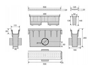 Ревизионна шахта за линеен дренажен канал MAX-DRAIN BASIC, 1000x98мм, с PVC решетка B125 графит