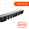 Дренажен канал с PVC решетка B125, 1000x131x148mm, MAX-DRAIN BASIC
