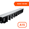 Дренажен канал с поцинкована решетка A15, 1000x131x148mm, MAX-DRAIN BASIC