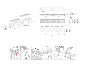 инстрекции за монтаж, 1000x131x148mm, MAX-DRAIN BASIC